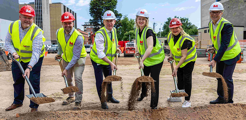 Left to Right: Aaron Mossop, Tom Walsh (from Mossop Group), Minister Nick Champion, Adelaide MP Lucy Hood, Sasha Frost (from Mossop Group) and Mark Hayward - Executive Director, Property Services