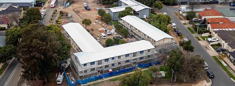 Aerial shot of the Glengowrie walk-up flat.