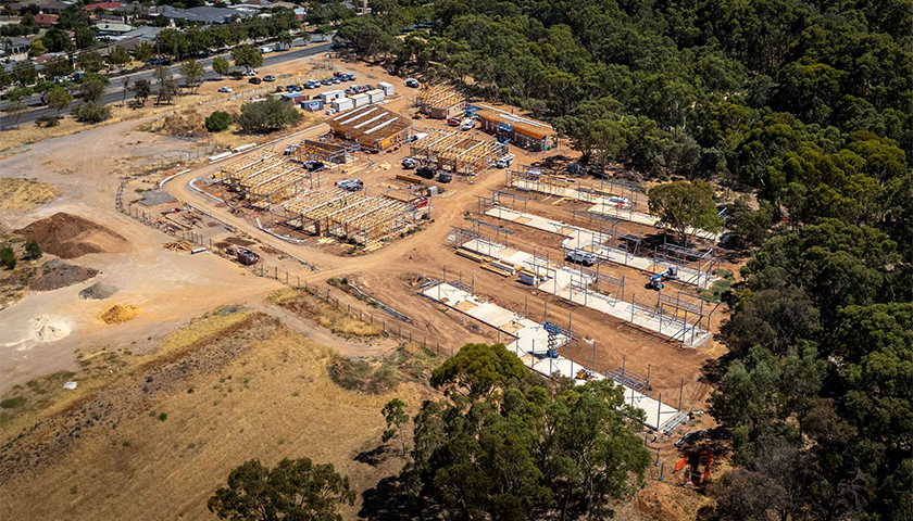 Aerial view of Purrkanaitya Aboriginal Elder Village construction
